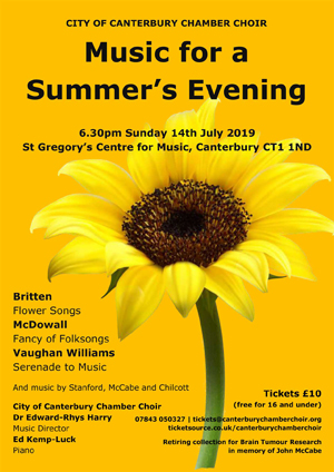 Music for a Summer's Evening - Canterbury Chamber Choir - Sunday 14th July 2019